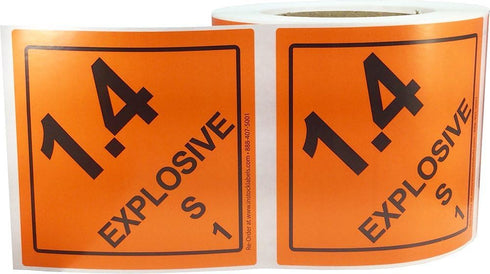 Hazard Class 1 D.O.T. Explosives 1.4S Hazmat Labels, 4x4 Inch Square, 500 Adhesive Labels