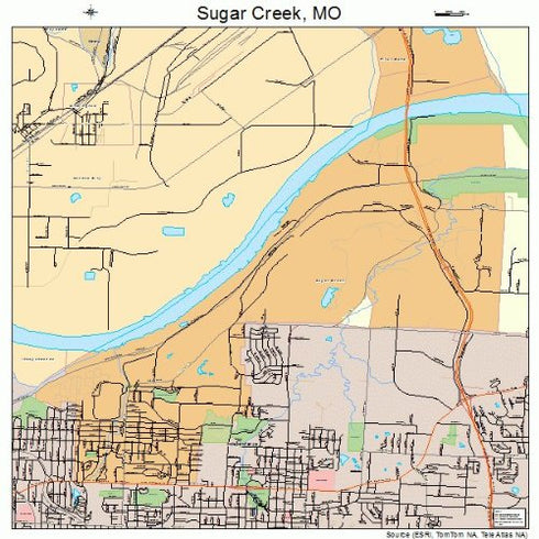Large Street & Road Map of Sugar Creek, Missouri MO - Printed