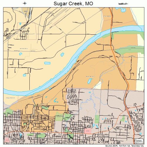 Large Street & Road Map of Sugar Creek, Missouri MO - Printed