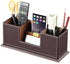PUSU Desk Pencil Holder - PU Leather Pen Holder for Desk, Multifunctional Organizer with 4 Compartments