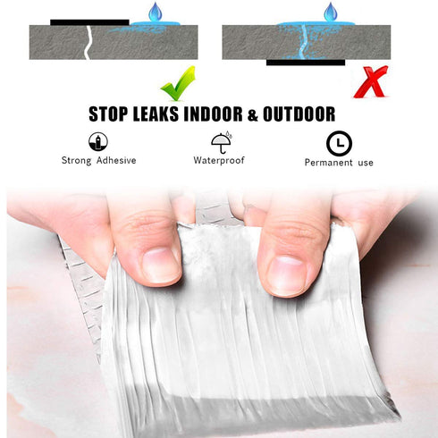 Waterproof Butyl Tape 2" x 16ft, Upgraded Outdoor All-Weather Leak Proof Aluminum Foil Tape with Butyl Rubber Adhesive for Roof Crack, RV, Awning, Gutters Leakage Patching