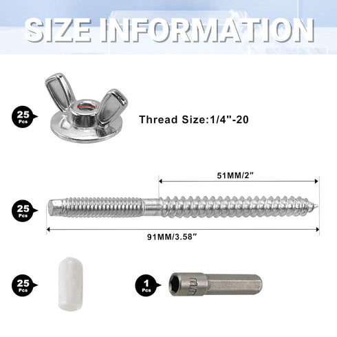 CNQLIS 25 Set 1/4"-20 2-1/4" Set x Hurricane Anchoring Kit Hurricane Hardware Anchoring with Protective Cap, Wing Nut