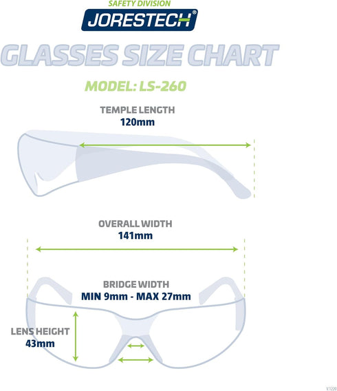 JORESTECH Eyewear Protective Safety Glasses - Polycarbonate Impact Resistant Lens, Pack of 12