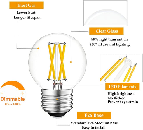 Greeogin Dimmable E26 g16.5 Bulb Bulb 4W 3000K 40W Bulbs 5 Pack led Mini Globe Edison LED Filament Warm White