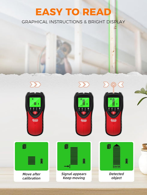 5-in-1 Mecurate Stud Finder with LCD Display, Wall Scanner for Studs, Metal, AC Wires Detection, Lightweight & Durable