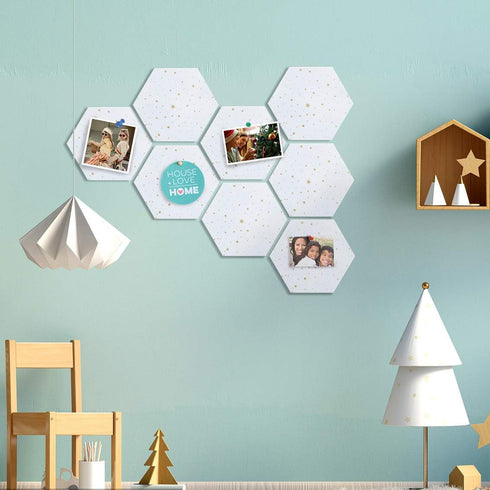 Felt Hexagon Bulletin Board, Pack of 8 Notice Boards with 20 Push Pins, Felt Wall Tiles for Photos Memos