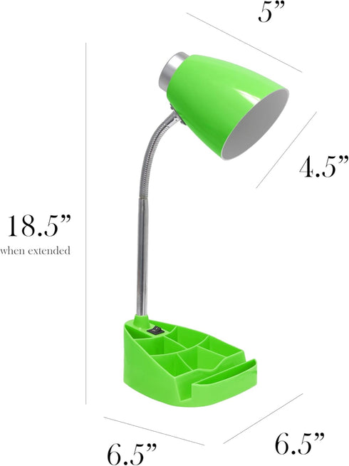 LD1067-GRN Simple Designs Compartmental Desk Lamp with iPhone/iPad/Tablet Stand, Bendable Gooseneck, for Office, Living