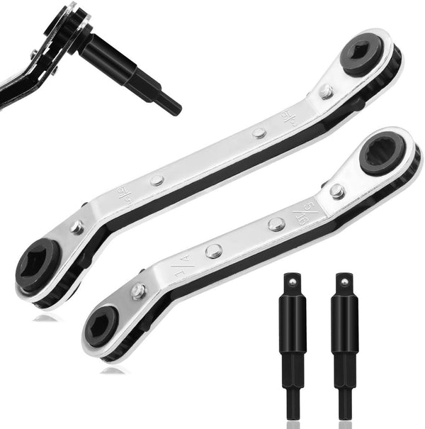 HVAC Service Wrench Tools, 4 IN 1 Adjustable Wrenches, 3/16", 1/4", 5/16", 3/8" with 2 Hexagon Bit Adapter Kit