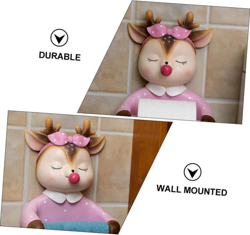 FUTUREORYY Cartoon Deer Roll Paper Holder Toilet Paper Shelf Wall-Mounted No Drilling Decorative Tissue Rack