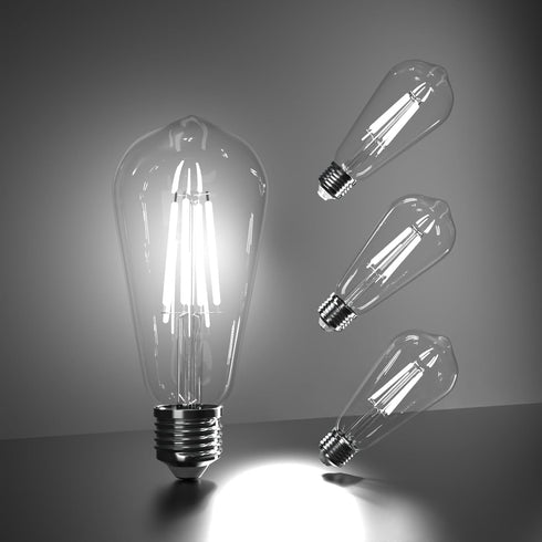 4 Pack Edison Bulbs, 6W E26 LED, 60 Watt Equivalent, Vintage CRI90+ ST19, Dimmable Clear Light Bulbs, 5000K Daylight