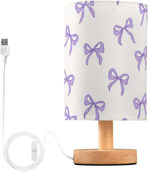 Wusikd Purple Bow Table Lamp LED Desk Light USB Nightstand Lamp with