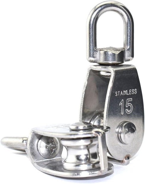 2PCS Lifting Single Pulley - Stainless Steel Heavy Duty Swivel Rope Pulley Block M15