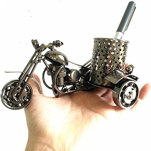 Metal Office Desktop Accessories Set, Creative Motorcycle Pen Holder, Metal Brush Stand Holder for Makeup Desk