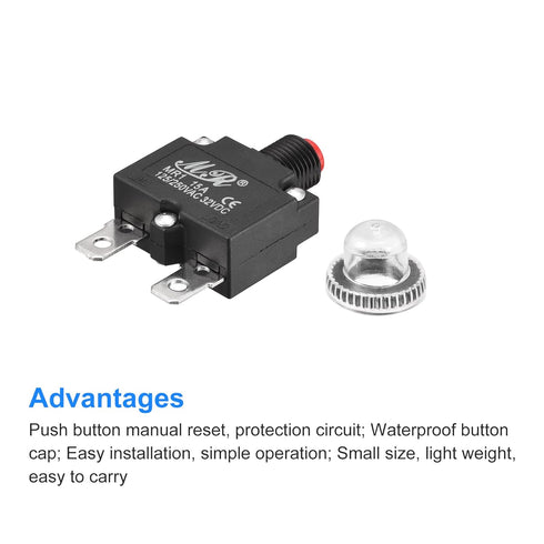 MECCANIXITY 5pcs Circuit Overload Protector 15A AC125/250V DC32V Push Button Thermal Circuit Breaker for Air Compressor