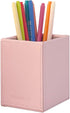 UnionBasic Square Pen Holder, Pink Leather Pencil Cup, Taiga Pattern Desktop Caddy Stationery Organizer