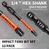 12-Pack Set (T5-T40) 3-Inch S2 Set, 1/4" Impact Security Torx Bit Long, Steel, Professional Tamper Proof Star Bits