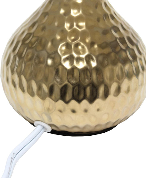 Simple Designs LT2073-GDW Mini Hammered Texture Gold Drip Table Lamp with White Shade