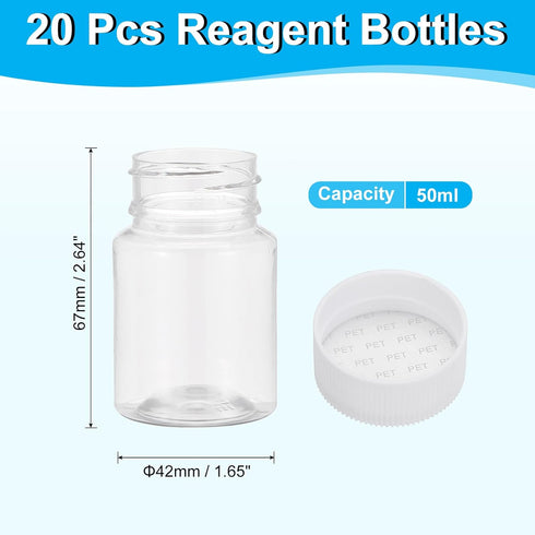 PATIKIL 20 Pcs 50ml Reagent Bottles, PET Wide Mouth Round Bottles with Screw Cap for Lab Water Reagent Liquids Solid Sample Storage Seal, Transparent by PATIKIL
