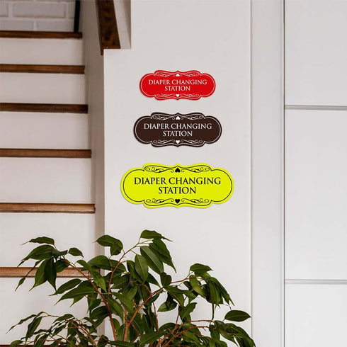 Designer Brushed Silver Diaper Changing Station Sign - Small