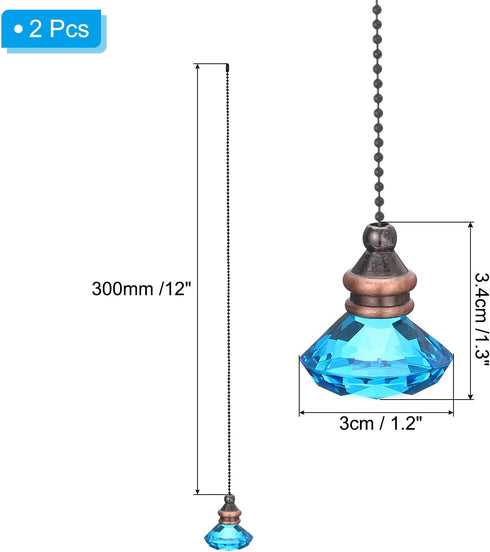 2 Pack 12" PATIKIL Ceiling Fan Pull Chain, Decorative Diamond Pendant Chain Extender Charm Extension Pull String