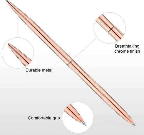 Guest Book Pen Rose Gold, 2 x Piece Slim Metal Ballpoint Pen Set for Wedding, Bridal Shower, Baby Shower