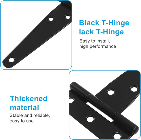Rierdge 12 4 Inch Pcs T Strap Hinges, Black Heavy Duty Tee Hinge with Screws, Carbon Steel Strap Hinge for Barn Door