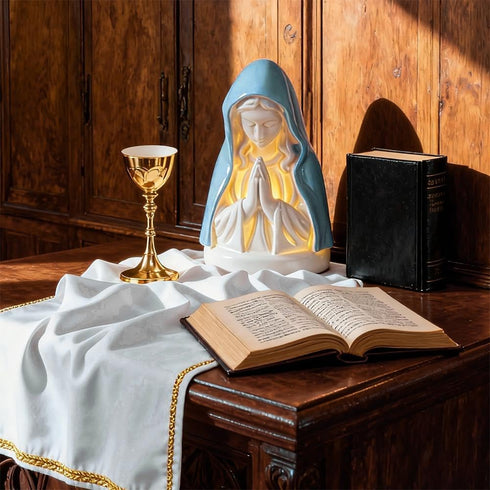 Generic Virgin Mary LED Devotional Table Lamp,Virgin Mary Prayer Night Light,Elegant Religious Statue Lamp,Handmade