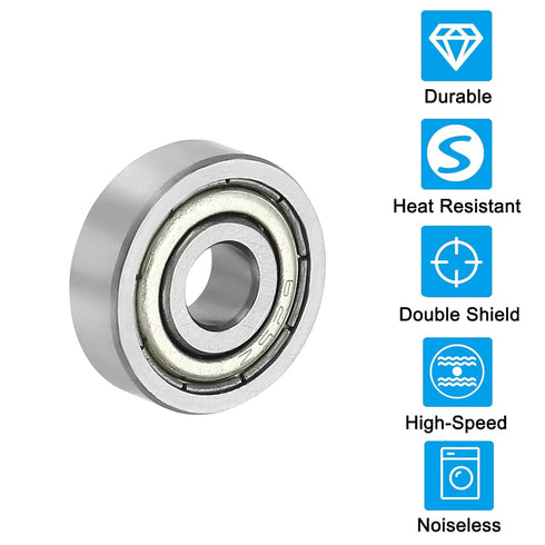 PATIKIL 10 Pack Deep Groove Ball Bearing, 0.2" x 0.63" x 0.2" Double Shield Bearings for Skateboards