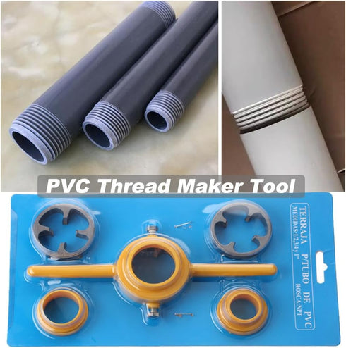 6Pcs PVC Thread Maker Tool Kit, Plastic Pipe Threader with 3 Dies 1/2", 3/4" and 1" NPT Manual Hand Tool
