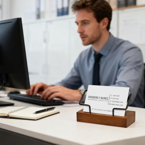 Bershaker 2 Pack Wood Business Card Holder for Desk, Wooden Business Name Card Display Stand Postcard Holder for Office