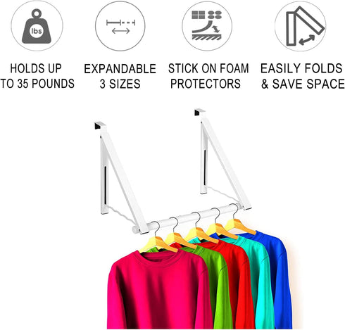 HOLDN’ STORAGE Foldable Over The Door Hanger Rack for Hanging Towels, Coats & Clothes - Hooks for Bedroom, Washroom,