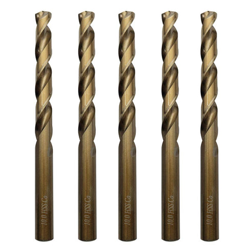 5Pcs M35 Cobalt Drill Bits 10mm HSS Twist Jobber with Straight Round Shank for Drilling Hard Metal, Stainless Steel,