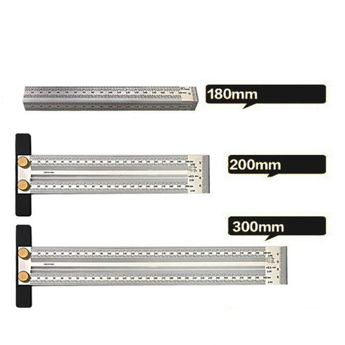 Ultra Precision Woodworking Marking T Rulers, Layout Work Scribe Line Ruler with Holes, Carpenter Measuring Tool (200mm)