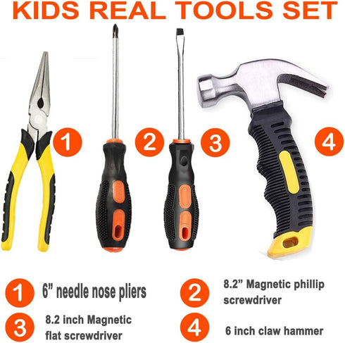 QeeHeng Set 25Pcs Hammer,Kids Set Kids Real Tool for Young Builders,Children Size Real Hand Tools Educational Tool Belt