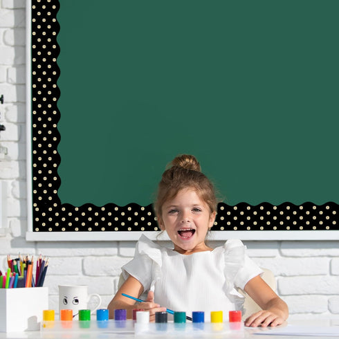 Whaline 32.8ft Dot Bulletin Board Borders, Black with Gold Foil Dot Die-Cut Trim for Classroom Decoration