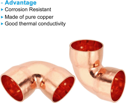 PATIKIL 7/8" ID 1.2mm Thick Elbow Copper Fitting, 4pcs 99.9% Pure Copper Pipe Fitting