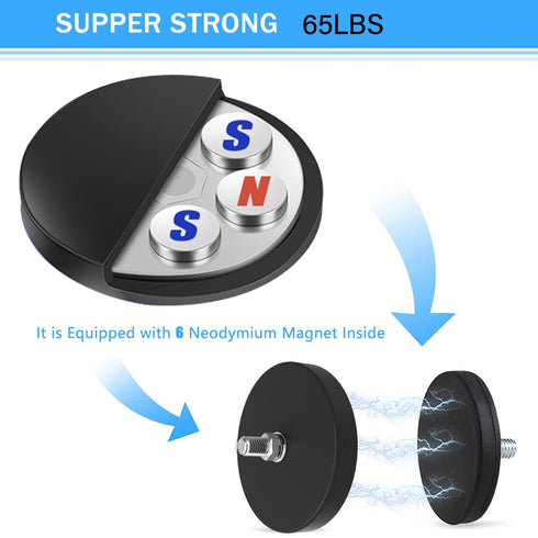 65lbs M8 Rubber Coated Super Strong Rare Earth Magnets,Anti-Scratch Strong Mounting Magnets,Magnet Base with Male