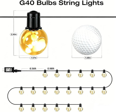 25ft 20 Bulbs Dimmable Bulb Outdoor String Lights Plug in, LED Hanging Patio Lights with Timer & Remote, Globe