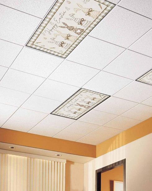 Velvessentia 3 Pack, 4x2 Fluorescent Light Covers for Ceiling Lights Happy Easter Magnetic Classroom Light Covers Feet