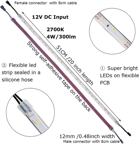 6 20 Inches 24W, 1800 2700K. Counters Closet Workshop-(6-Strip-2700K) Litever Under Cabinet Lighting Kit, PCS Flexible
