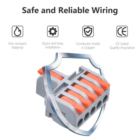 10Pcs Lever Wire Connectors, 1 in 5 Out DIY Mini Splicing Compact Quick Push-in Electrical Connectors