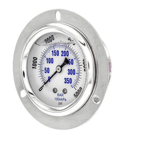 PIC Gauges PRO-204L-254R Panel Mount Front Flanged Glycerin Filled Industrial Pressure Gauge, 2.5" Dial