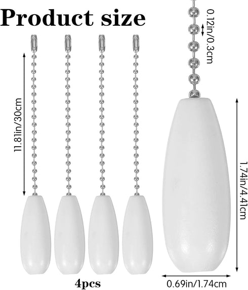 Bremorou 12-Inch 4 Pack Ceiling Fan Pull Chain Wooden Decorative Pendant Extension Chains, Beaded Ball Chains Beaded