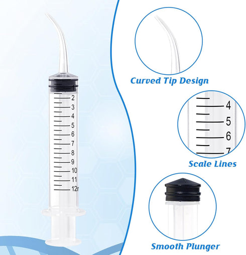 Wisdom Teeth Syringe, 12ml Dental Syringe with Curved Tip & Measurement, Sterile Individually Packaged for Oral Dental