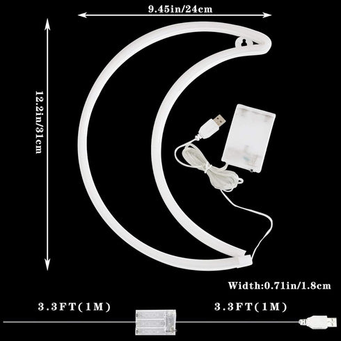5V LED Warm White Moon Neon Light, Cute Neon Moon Sign,Christmas Room Decor Battery or USB Powered Art LED Decorative