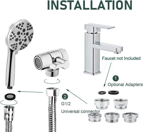 phyxon setTub 5 59" Bathtub Shower Head Sink-Faucet faucet spayer attachment with Adapters and Hose for Pet Dog Rinse