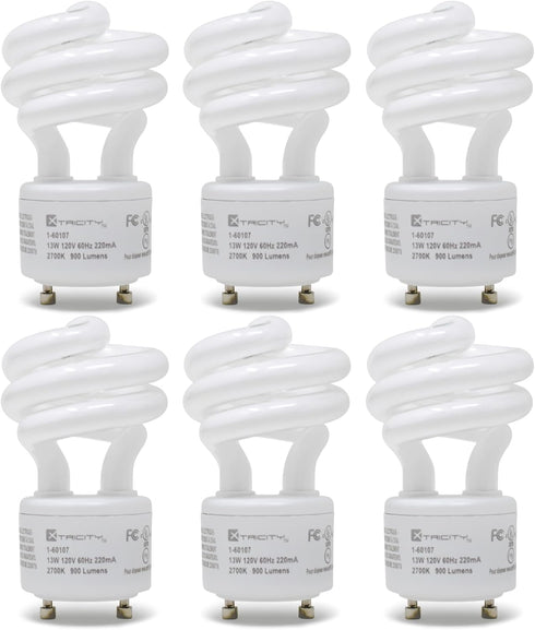 Xtricity GU24 Compact Fluorescent Light Bulb Base - 2 Prong, T2 Mini Spiral, 13W (60 Watt Equivalent), 2700k Soft
