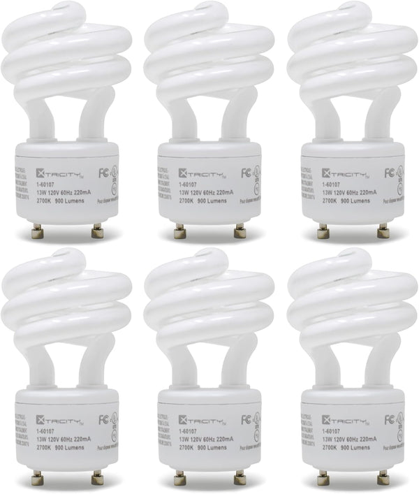 Xtricity GU24 Compact Fluorescent Light Bulb Base - 2 Prong, T2 Mini Spiral, 13W (60 Watt Equivalent), 2700k Soft