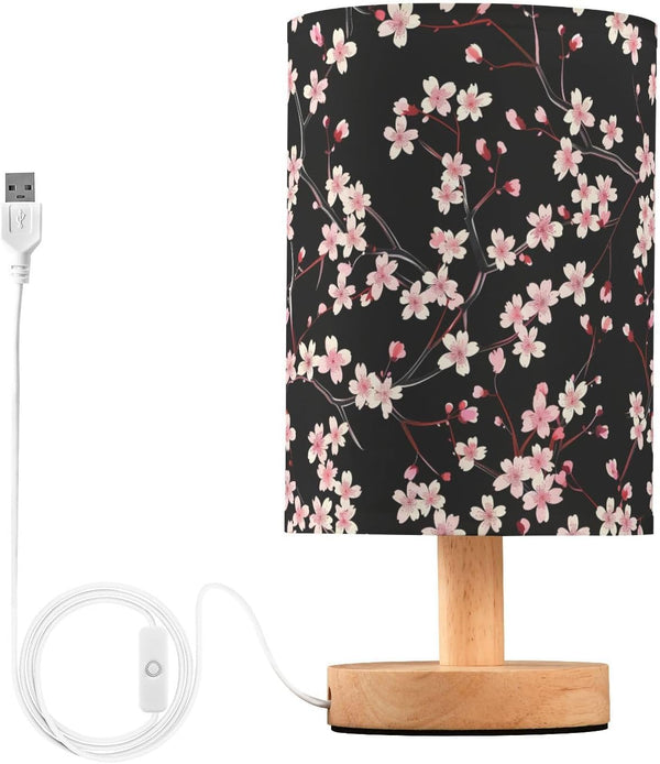 ALAZA Bedside Table Lamp for Bedroom Pink Cherry Blossoms Nightstand LED Light