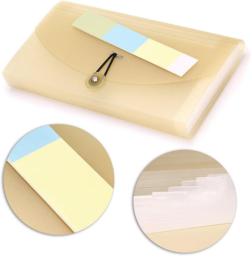 BTSKY Expanding File Folder, 13 Pockets, Small Accordion File Folder, Khaki Translucent Document Organizer